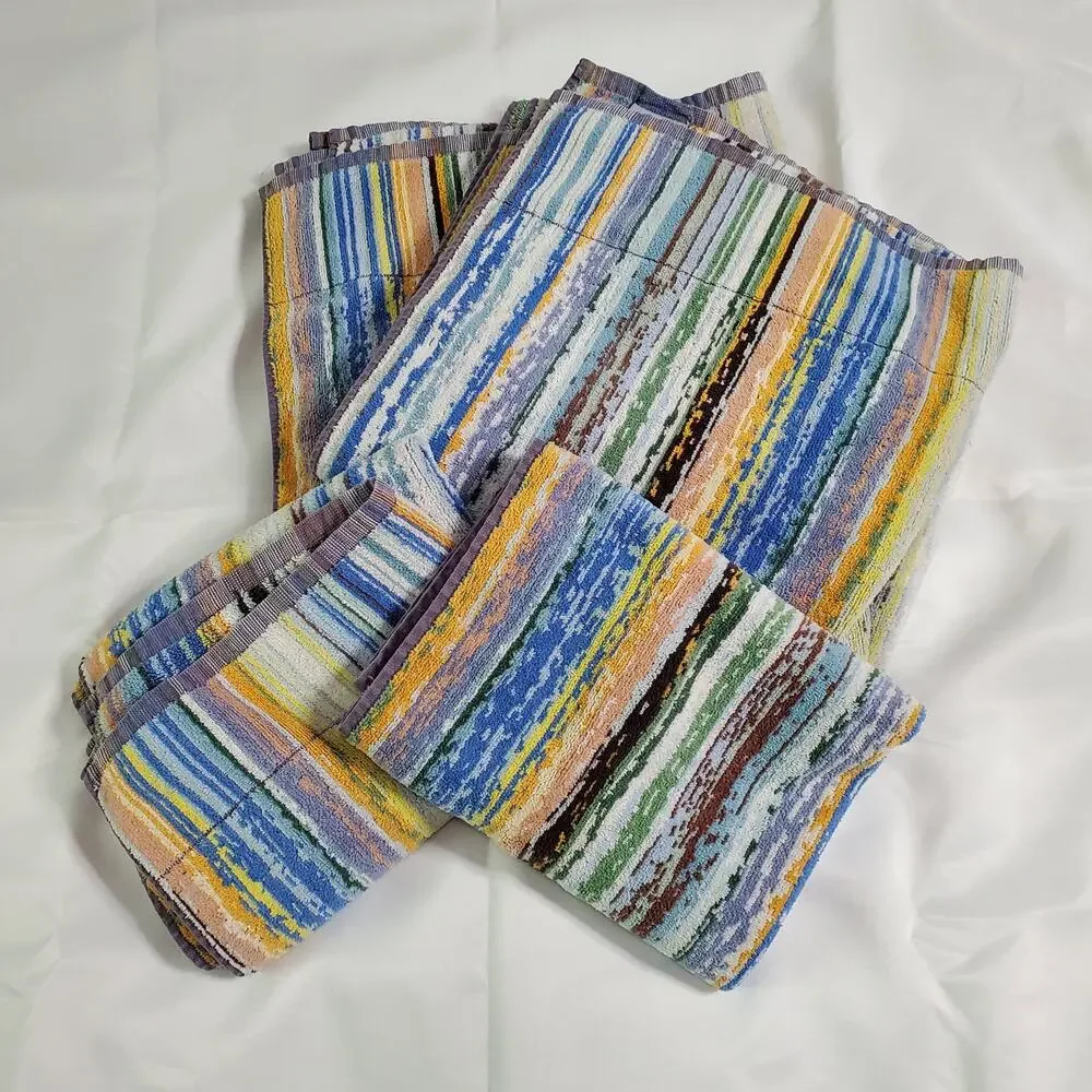 Bergamo Bath and Hand Towels Set  of 4 Striped Multicolor Portugal 100% Cotton